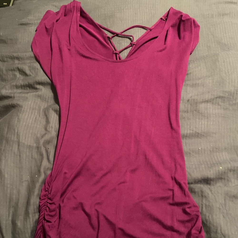 Bebe small short sleeve with lace up back purple